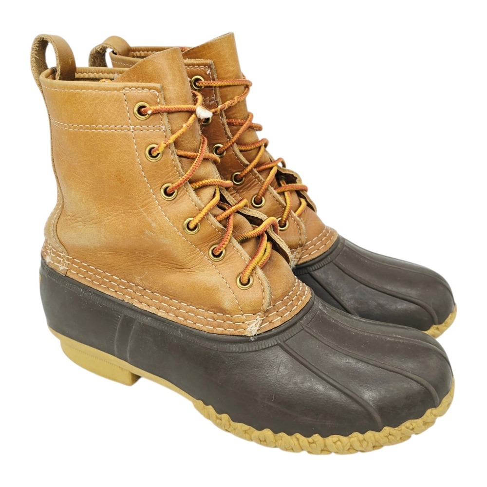 LL Bean Duck Boots Womens 8 (DM) Bean Boot 8" Brown Leather Rubber Rain